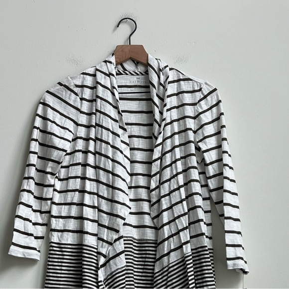 New Talbots Open Front Cardigan Olive Green Striped 3/4 Sleeve Drape Lightweight - Picture 3 of 10